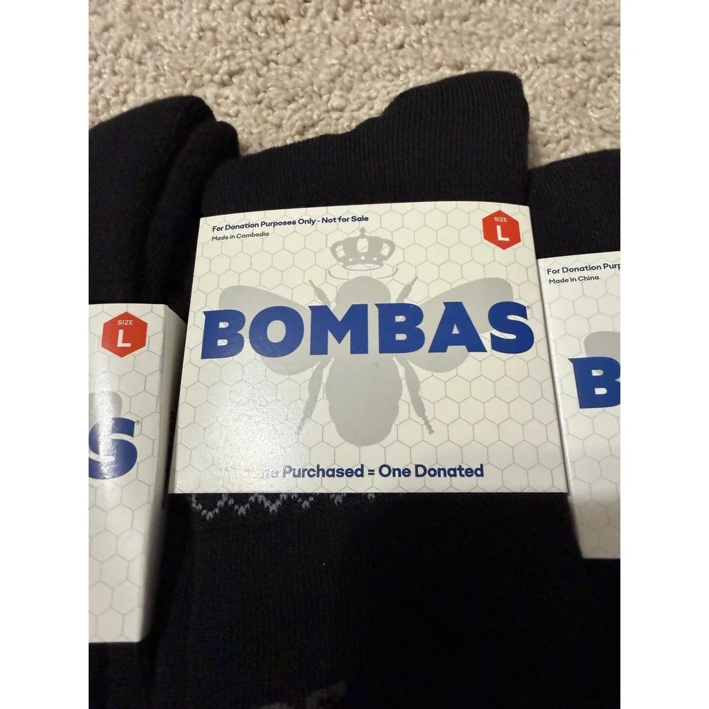 Bombas Mens Black Crew Socks 5-Pack Size Large Honeycomb Arch Support New